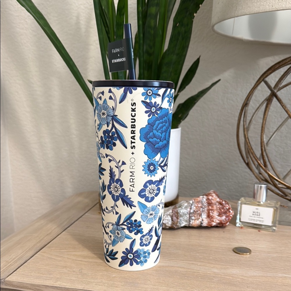 Farm Rio + Starbucks Blue Floral cold Tumbler